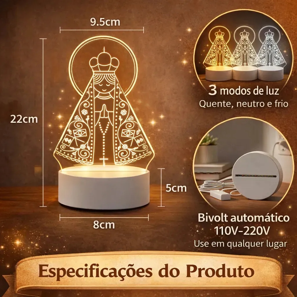 Desenho técnico mostrando as dimensões de 22cm de altura e largura com variações de cor do acrílico